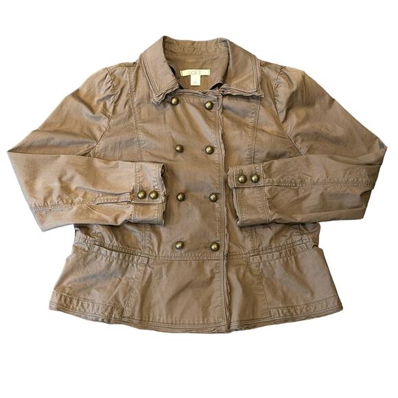 Ann Taylor Green Military Style Double Breasted Lightweight Jacket Size 16P - Picture 1 of 6